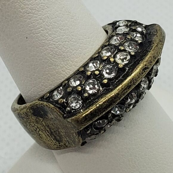 Gold Tone Raised Rhinestone Ring - Picture 2 of 5